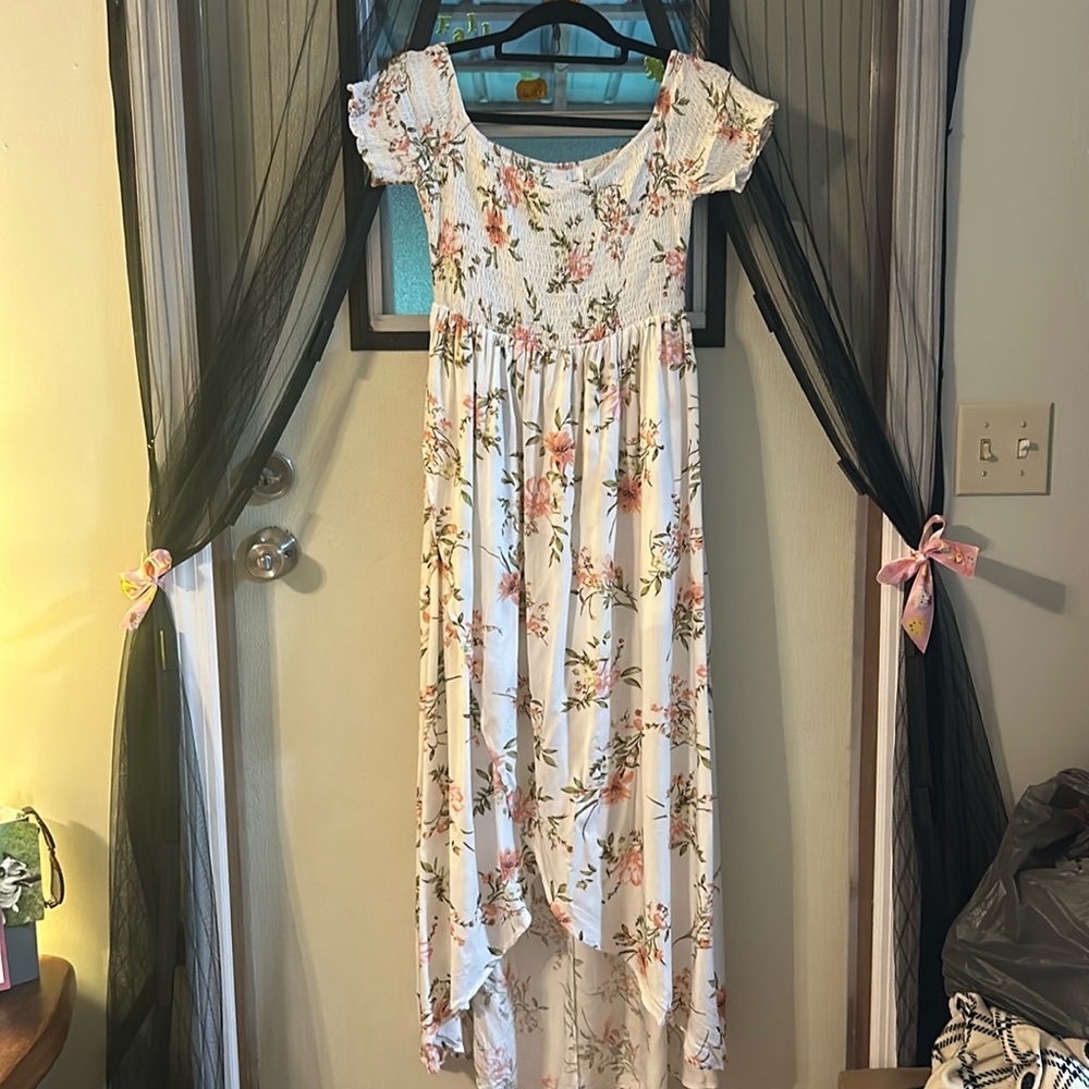 White and Pink Dress with Stretchy Top